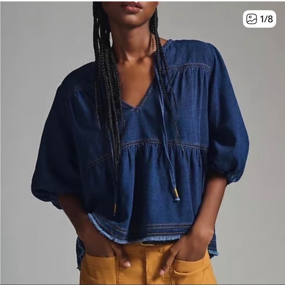 Anthropologie Pilcro Denim Babydoll Blouse Size S